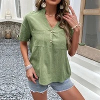 ladies shirts green casual shirts thin 2022 summer y2k loose ladies tops pocket vintage tops cotton linen shirts