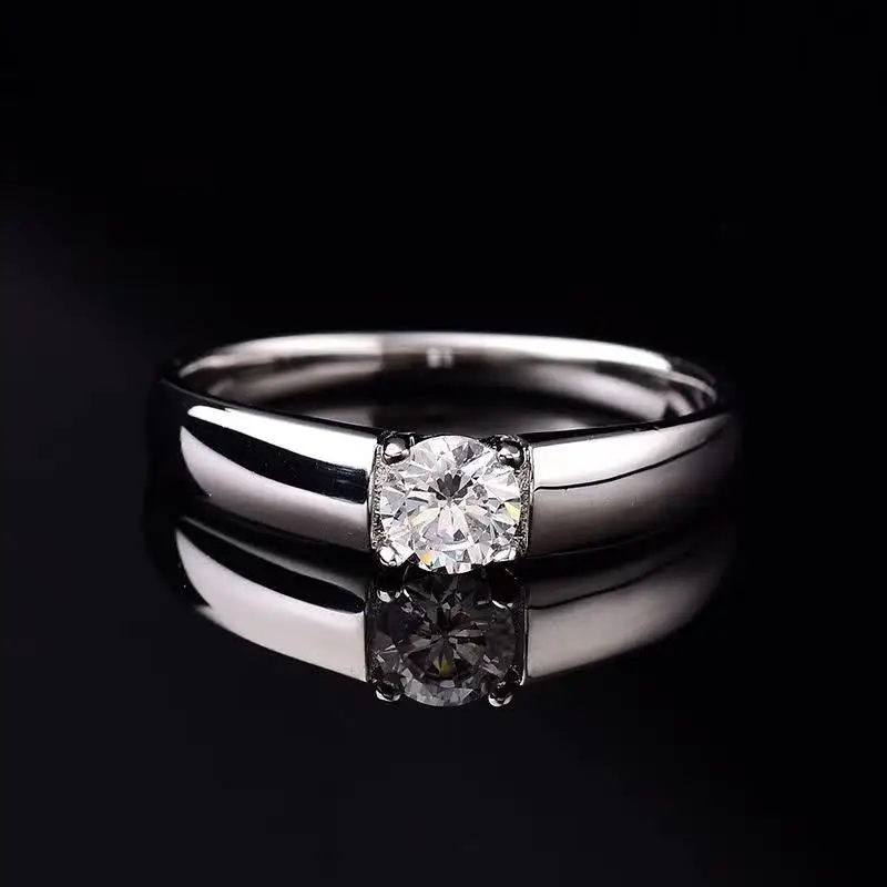 

New 0.5-1ct D Color Male Moissanite Rings Slim S925 Sterling Silver Platinum Men Plated Wedding Ring Diamond Jewelry Fine Tester