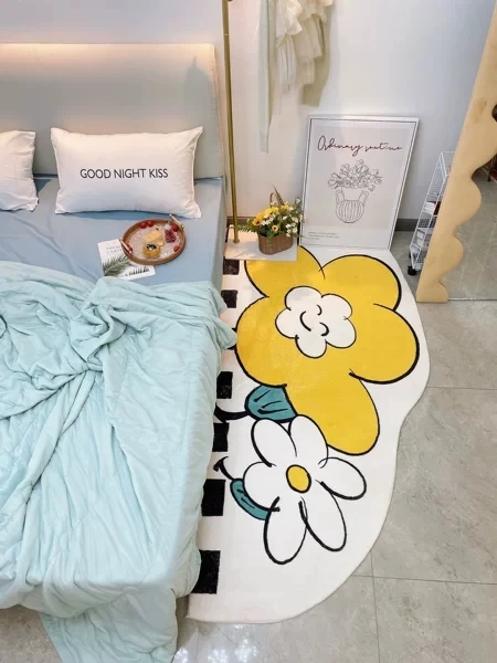 

Large Irregula Cartoon Flower Plush Bedside Rug Home Children Room Decor Bedroom Carpet Floor Pad Mat Doormat Aesthetic