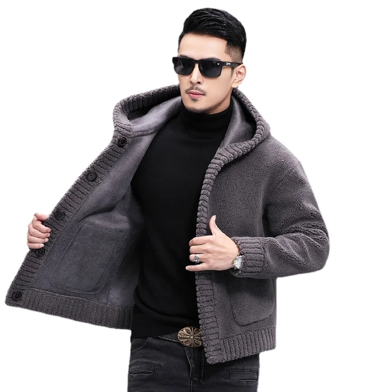 Winter Mens Real Lamb Fur Coat Grey Sherling Jacket Large Size Cashmere Overcoat Men Wool Fur Coats Wear on Both Sides 5XL 6XL