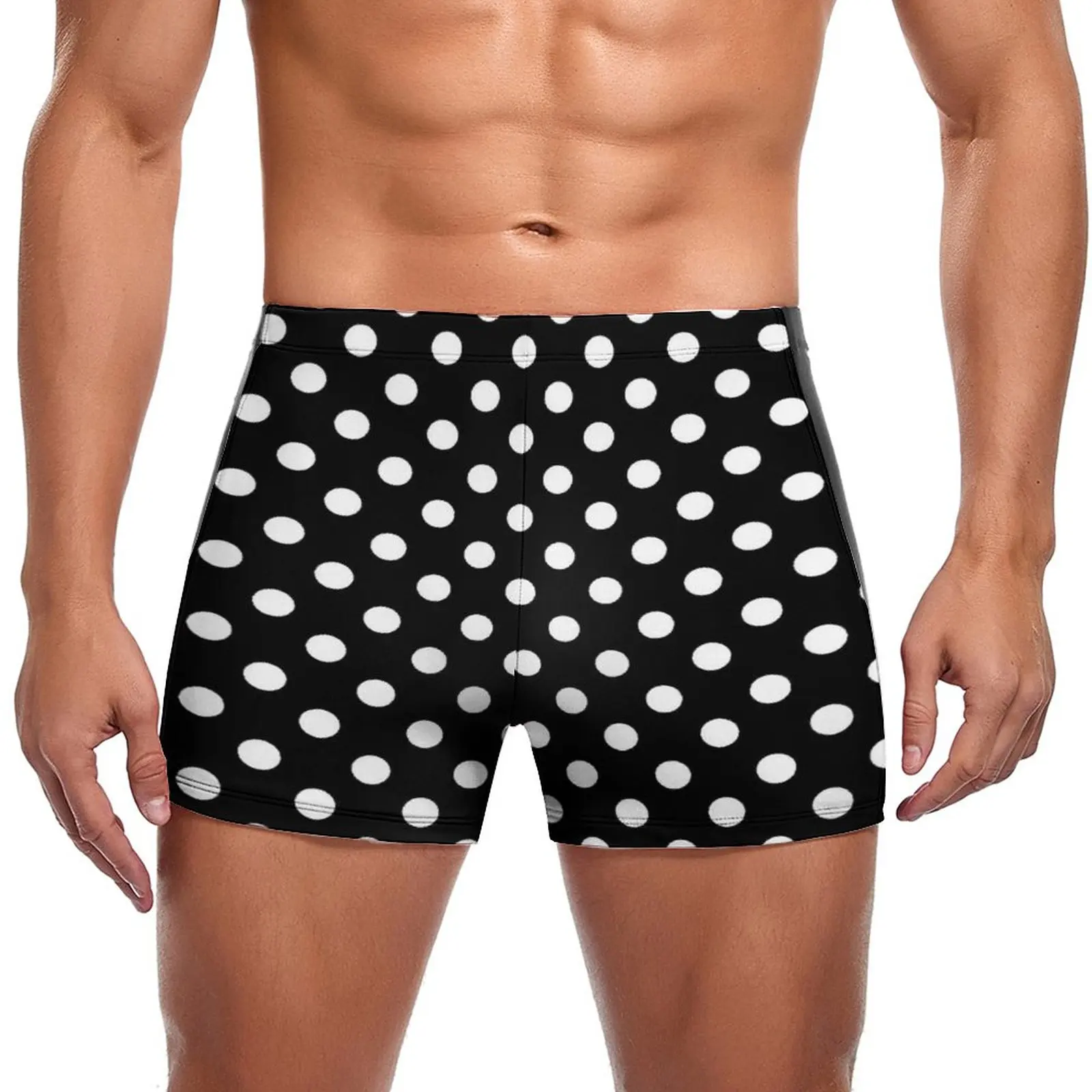 

Black And White Polka Dot Print Swimming Trunks Trendy Modern Art Trending Pool Swim Boxers Push Up Durable Man Swimwear