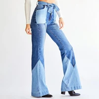 bell bottom jeans women vintage clothes patchwork high waist jeans mom 70s streetwear fashion cargo pants belt flare trousers