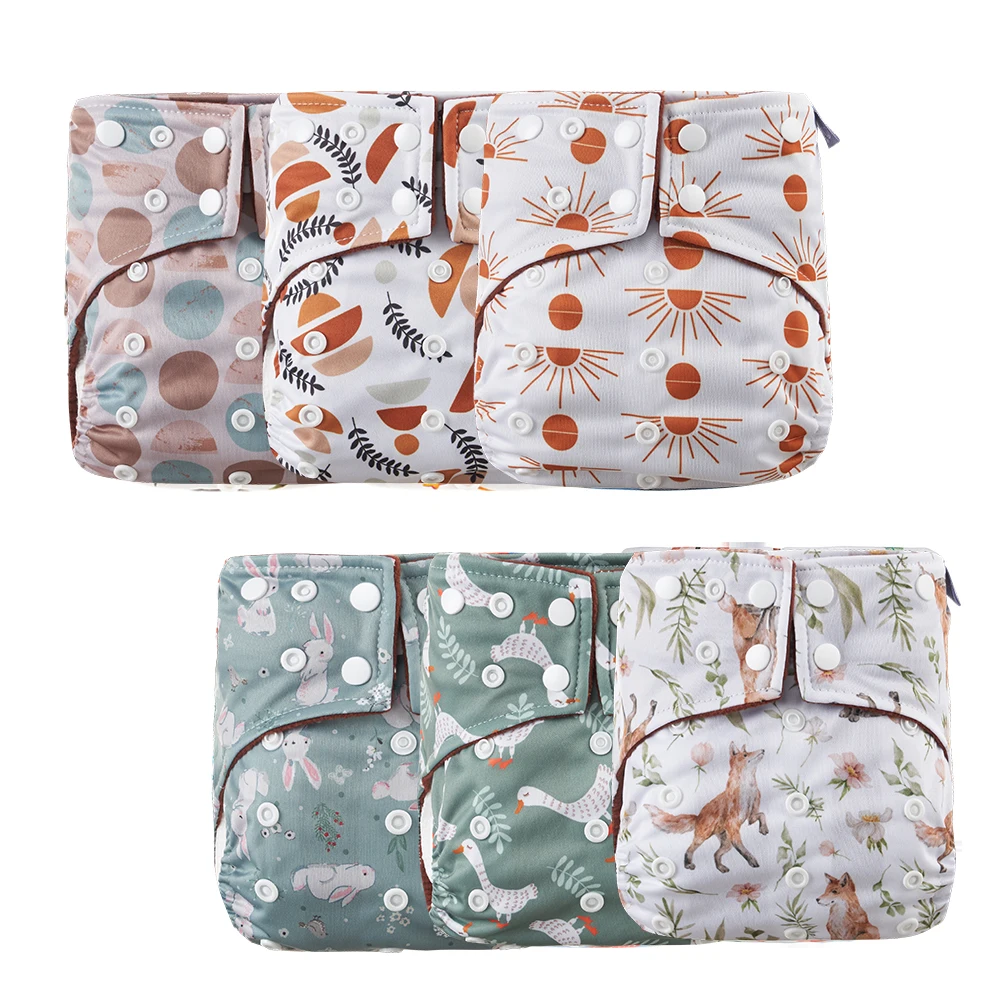 

Elinfant 6 Pcs Pocket Cloth Diaper For baby Coffee Fleece Inner Washable Adjustable Waterproof Different Patterns Diapers Set