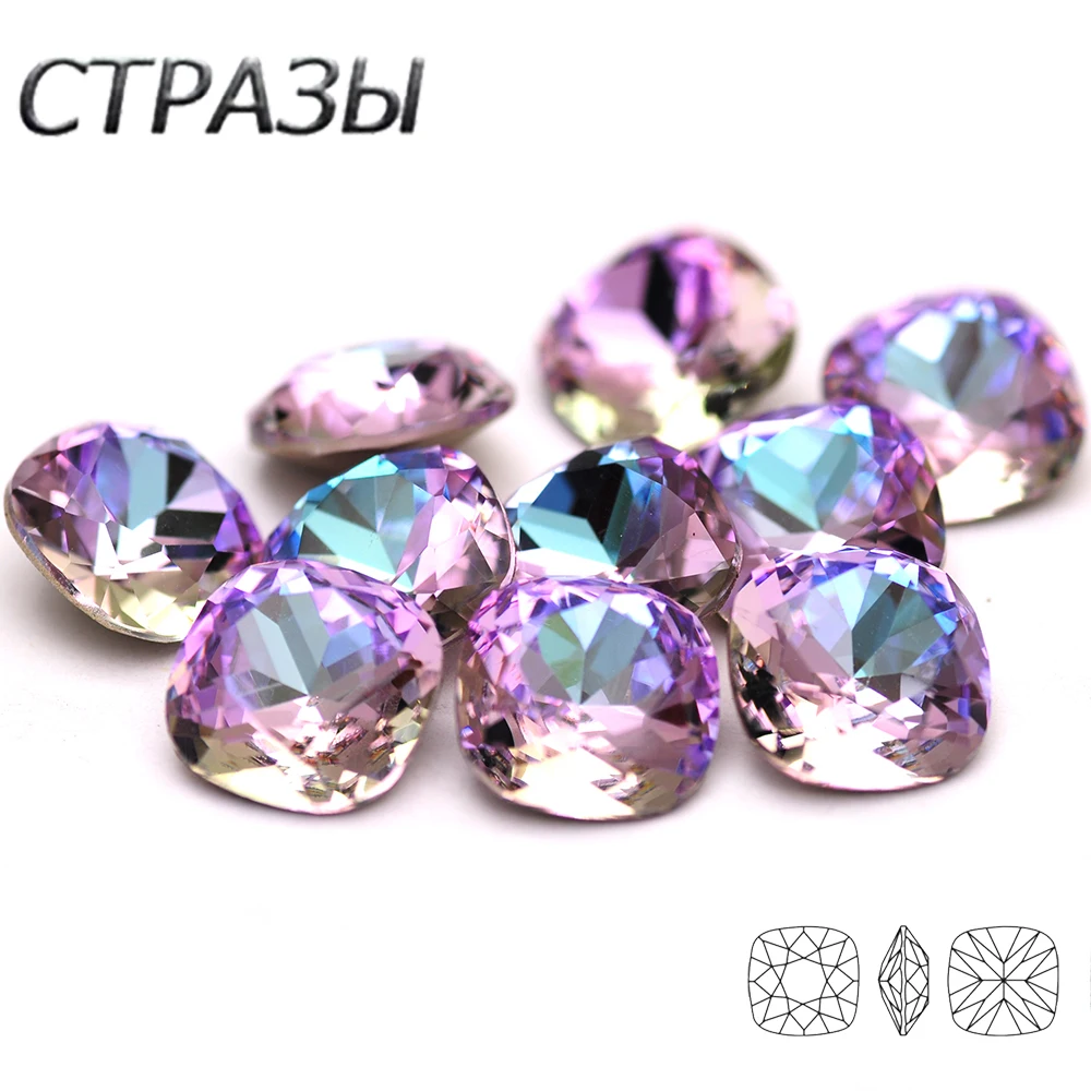

CTPA3bI 10PCS Vitrail Light Loose 5A Glue On Nail Art Glass Rhinestones Applique Cushion Cut Crystal Pointback DIY Crafts Stones