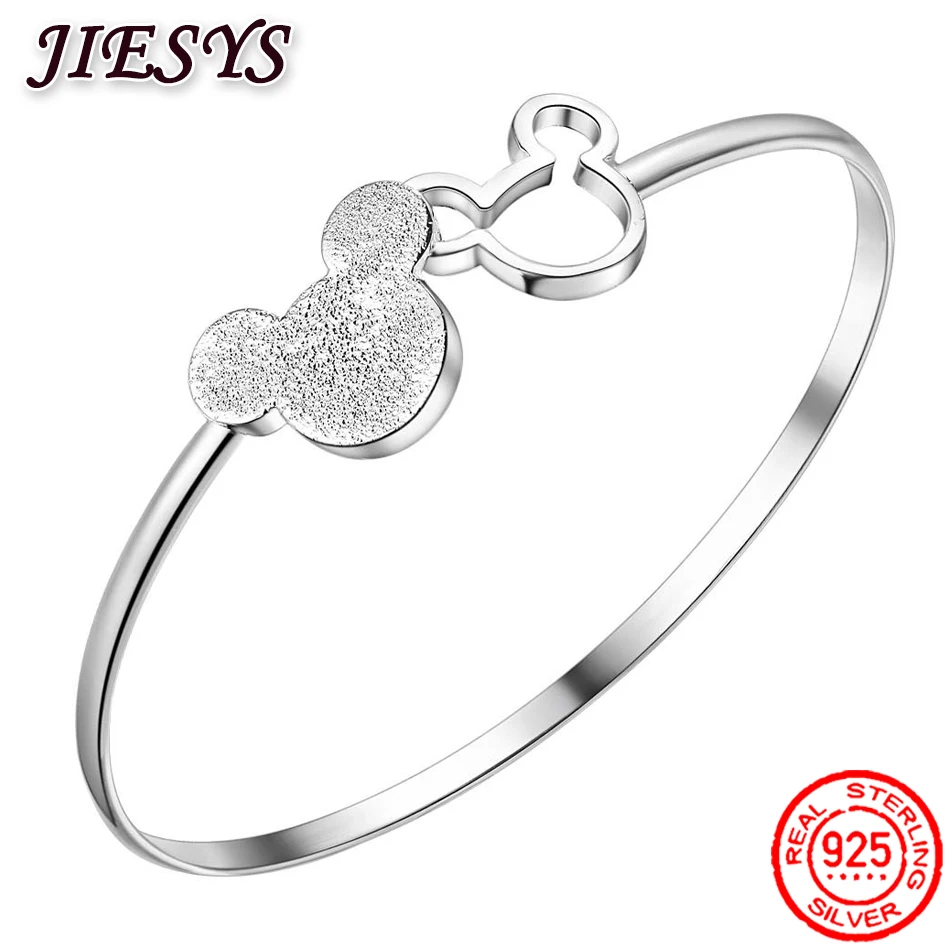 

925 Sterling Silver Bracelets for Women fine Frosted Mickey bangle adjustable Jewelry Fashion Party Gifts Girl student
