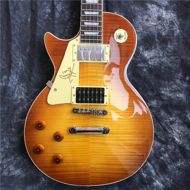 

Hot selling standard electric guitar, left-handed lp guitar, high quality striped tiger maple, mahogany neck wood. free shipping