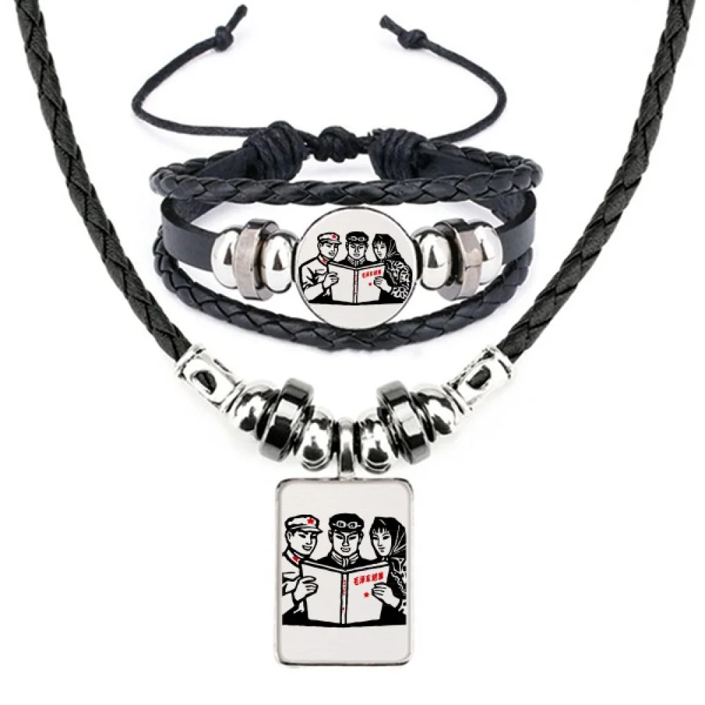 

Mao Ze Anthology, китайский солдат, кожаное ожерелье, браслет, комплект ювелирных изделий