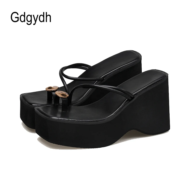 Gdgydh Women's Thick Sole Wedge Sandals Open Toe Height Increased Beach Slides Summer Non Slip Flip-flops Platform Slides