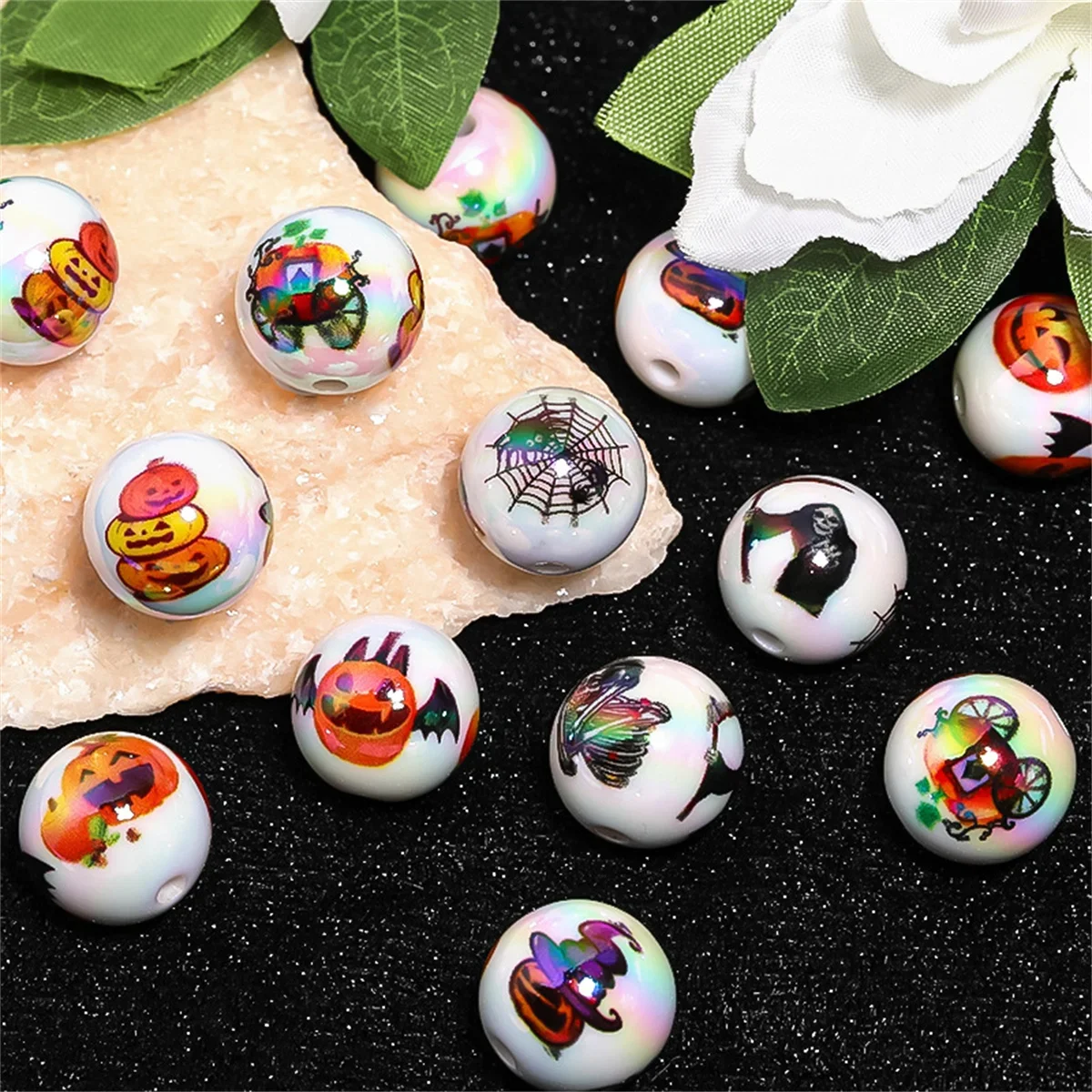 SiShenNanGua 5 шт. 16 мм Хэллоуин Дьявол Тыква бусины с УФ-покрытием DIY брелок для