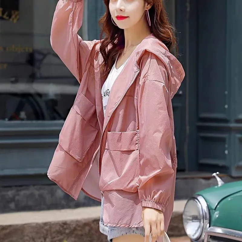 

Fashion Women's Sun Protection Clothing Summer Thin Coat Sun Protection Breathable Casual Hooded Jacket Female Outerwear Tops