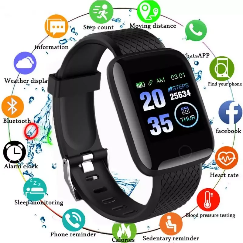 

New Ip67 Waterproof Smart Watch 116Plus Color Screen Heart Rate Blood Pressure Monitor Outdoor Sport Fitness Bracelet Smartwatch
