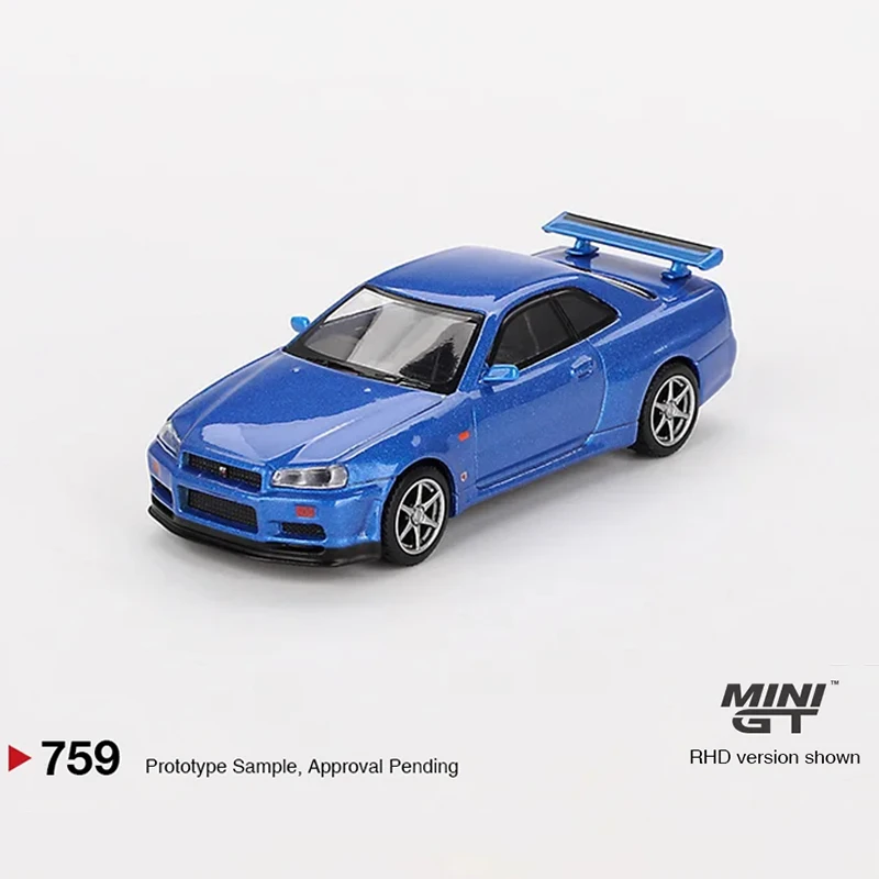 В наличии MINIGT 759 1:64 Skyline GTR R34 V SPEC Bayside Синяя литая под давлением диорама Коллекция