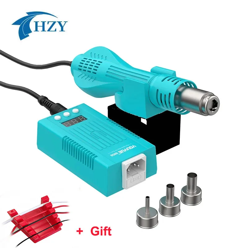 

UYUE 8858 Portable Mini BGA Rework Solder Station Hot Air Blower Heat Gun Better Saike Adjustable 220V with 3 Nozzles Tweezers