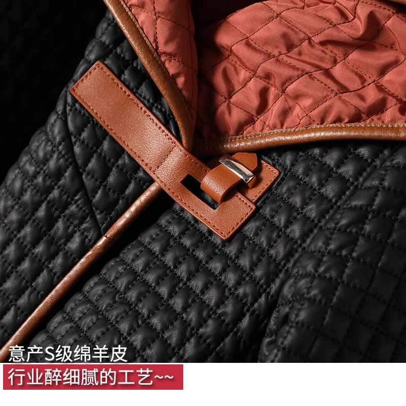 Sheepskin High Fashion Design Coat Women Winter Hooded Adjustable Waist Autumn/Winter High Street Belt Real Leather Jacket Women