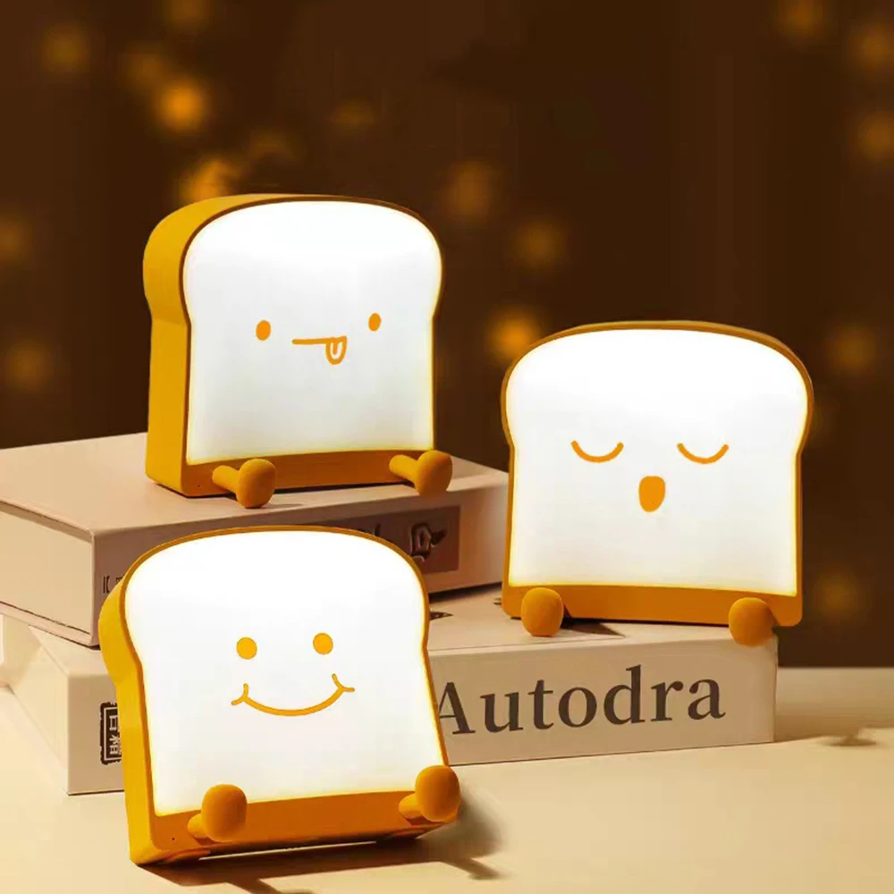 

Toast Lamp Bread Night Light Led Mobile Phone Holder Bedroom Bedside USB Charge Atmosphere Nightlight Room Decor Portable Gifts