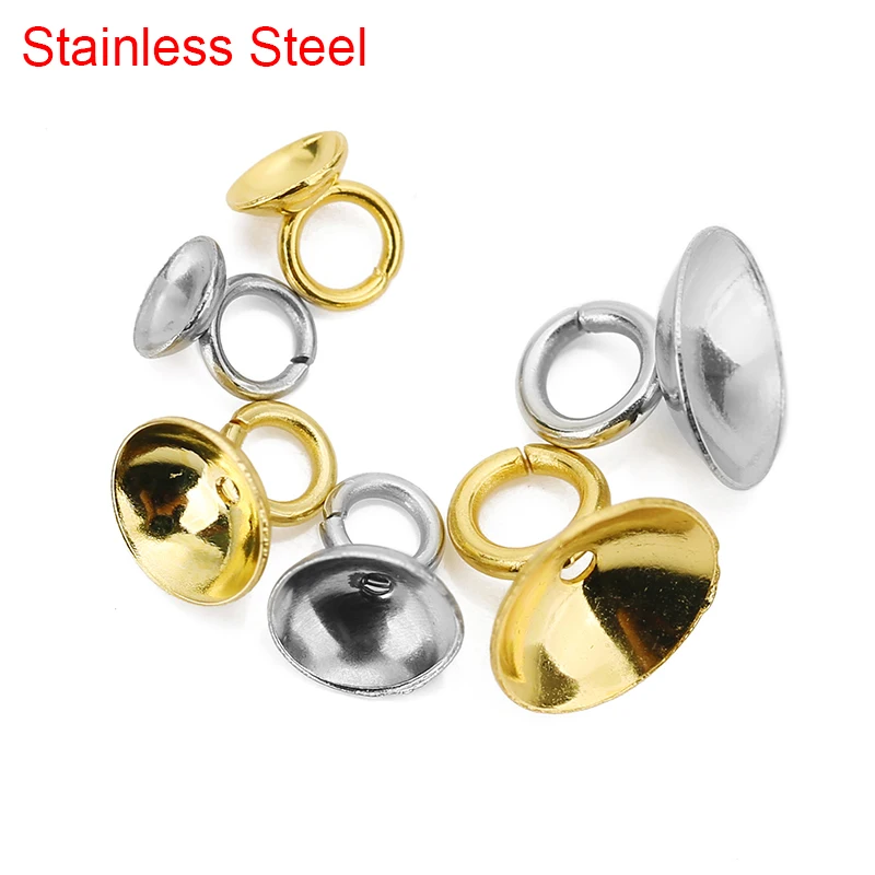 

30pcs/lot Pearl Pendant Connector Bail Clasps 4mm 6mm 8mm Stainless Steel Beads Caps For DIY Jewelry Making Findings Accessories