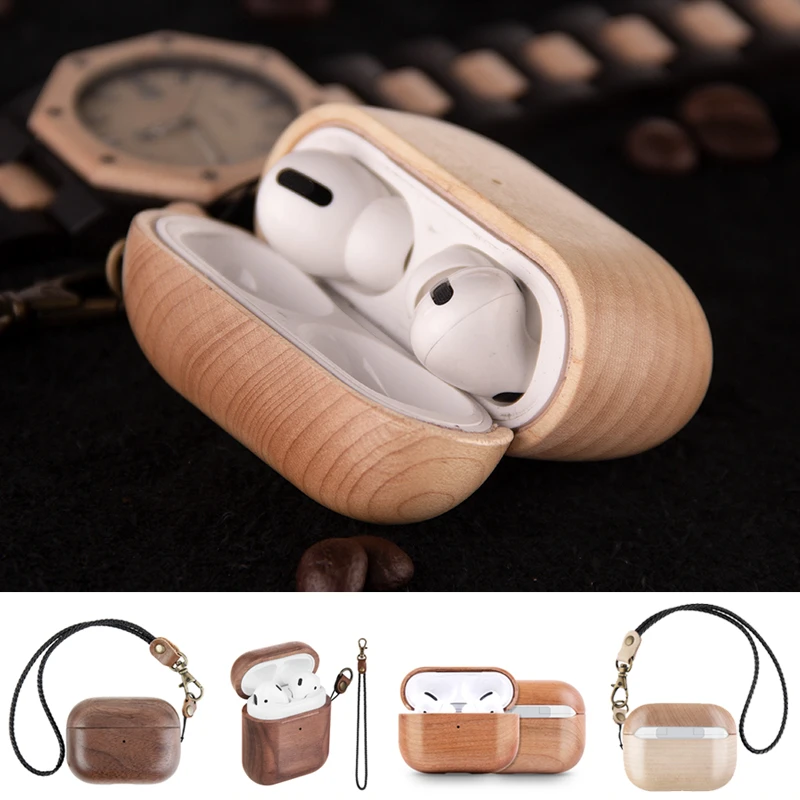 

Solid Wood Wireless Headphone Case for Apple Airpods 1 2 3 Pro Pro2 Bluetooth Headphone Case Shockproof Protective Cover Dust