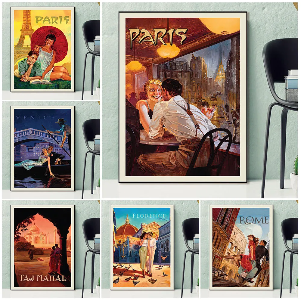 Романтический Пейзаж любви и города для путешествий винтажный настенный принт