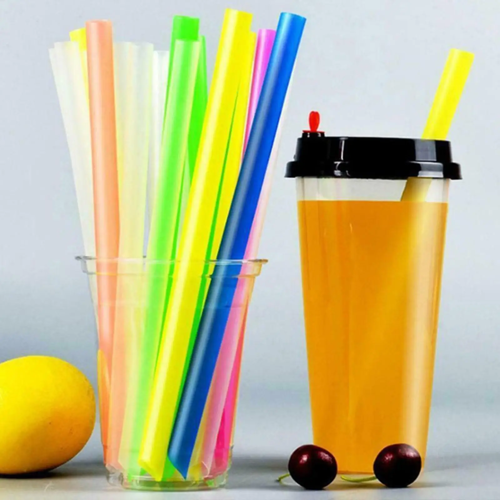 

100pcs Disposable Colorful Large Straw Smoothie Milkshake Juice Drinking Plastic Straw Home Bar Party Supplies Drink Accessories