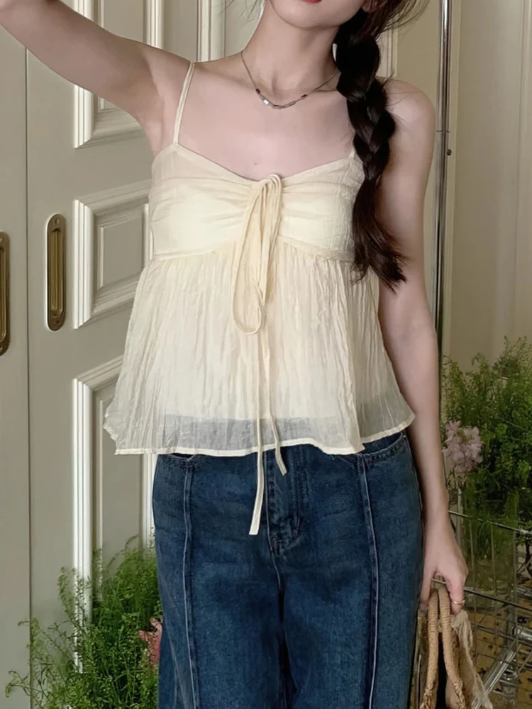 Женский шифоновый жилет на бретелях с бантом Новинка лета Корейская версия милый