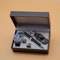 men watch gifts set fashion mens quartz wristwatch with cufflinks keychain signature pen gift box for male boyfriend fathers