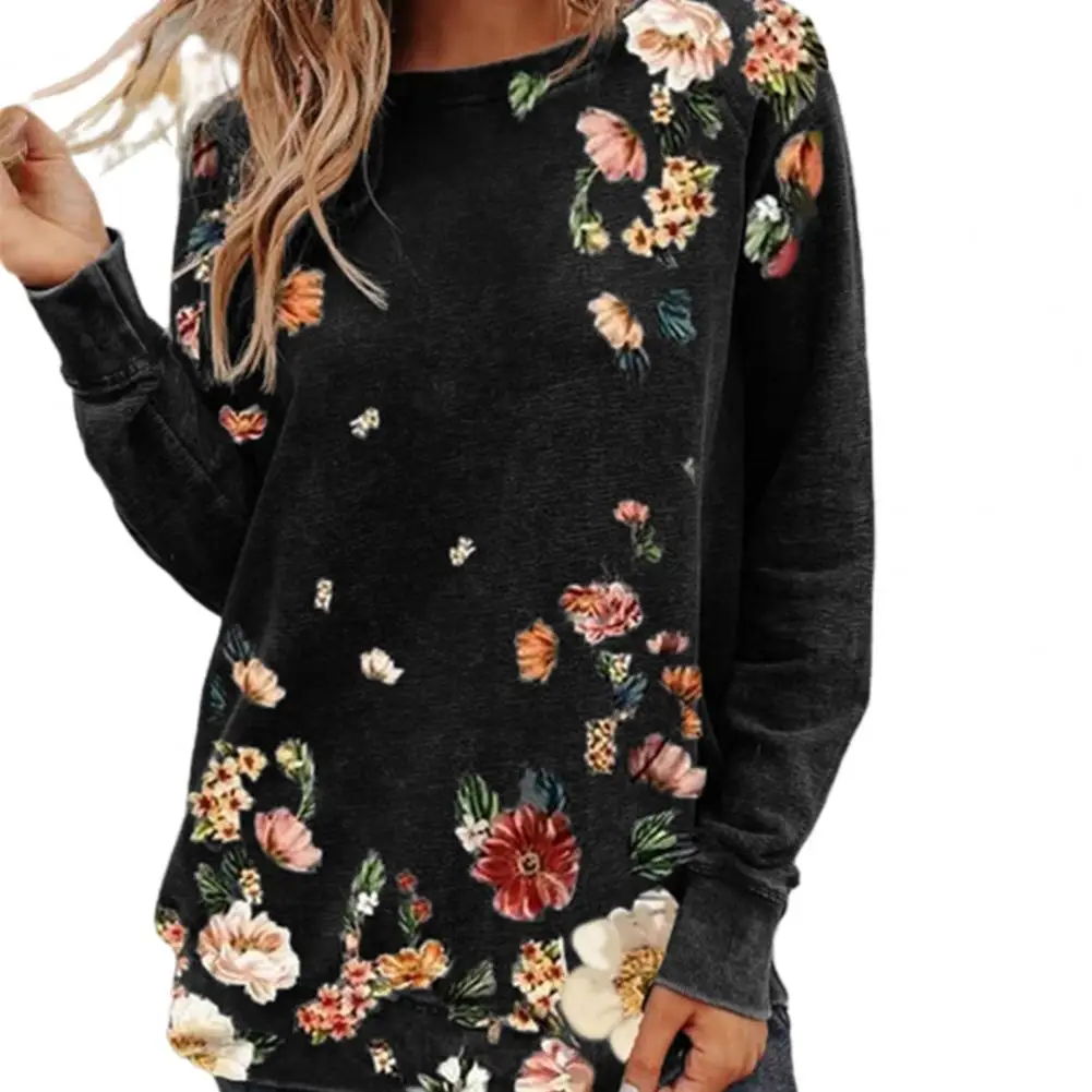 

Fashion T-shirt Casual Long Sleeve Floral Print Blouse O Neck Women Pullover for Date