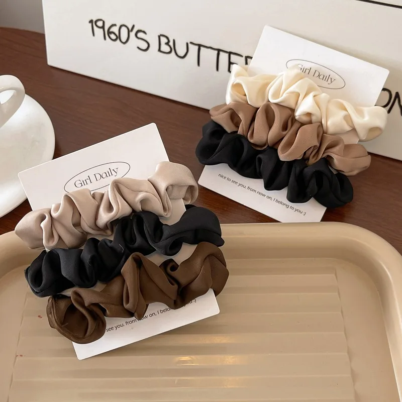 

3 Pieces New Coffee Color Hair Rope Large Intestine Ring French Satin Hair Ring All-match Basic Imitation Silk Head Rope