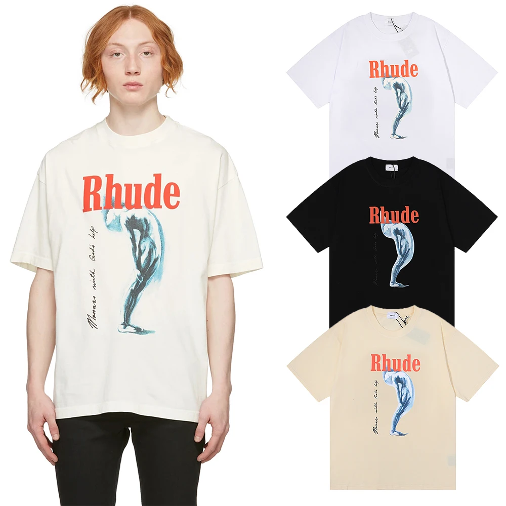 

Summer New Print Retro Tormented Goddess T-shirt Men's And Women's 1:1 Casual Large Rhude T-shirt Couple Short Sleeve