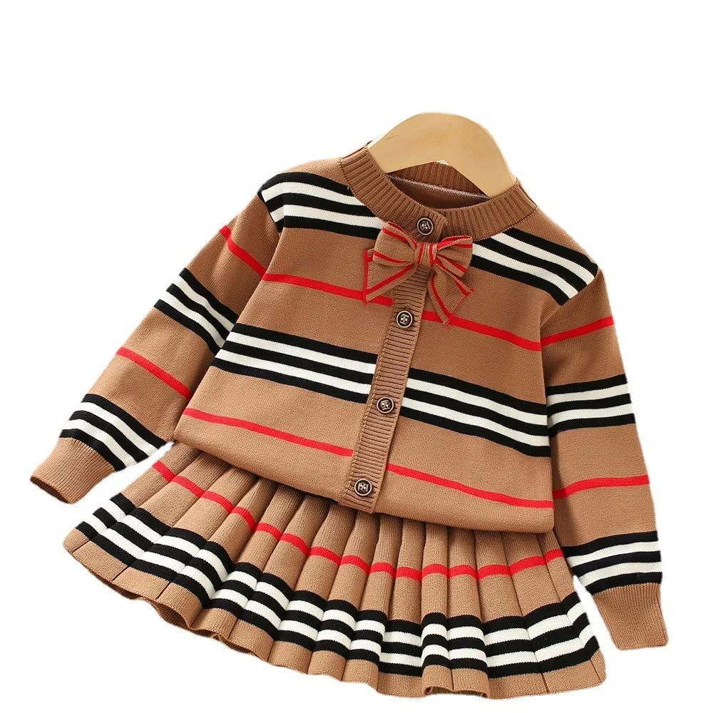Winter Baby Girl Striped Sweater Set 2023 Girls Toddler Fashion Bow Knitwear Sets Kids Long Sleeve Extra Thick Sweater Clothes images - 6