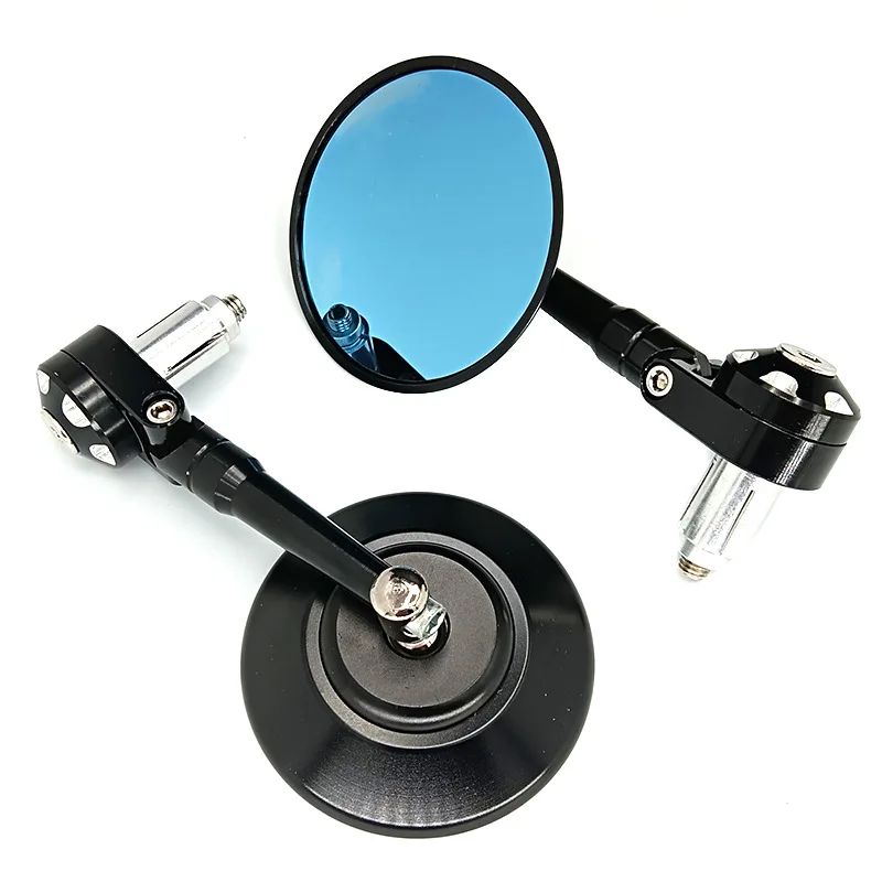

2pcs 7/8'' 22mm Motorcycle Handlebar End Rearview Mirror Retro Round Blue Glass Side Mirrors Cruiser Chopper Bobber Touring