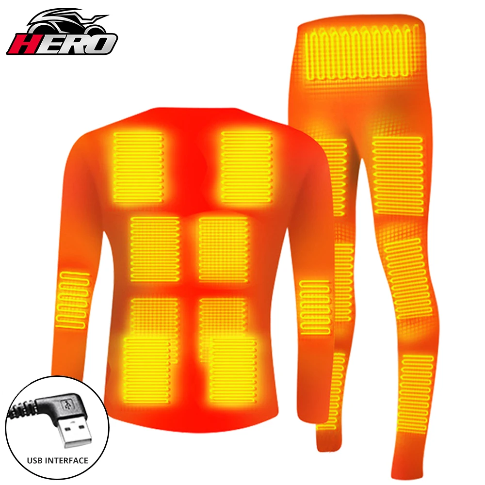 Winter Heating Underwear Suit USB Battery Powered Electric Heated Fleece Lined Ski Thermal Tops Pants Smart Control Temperature