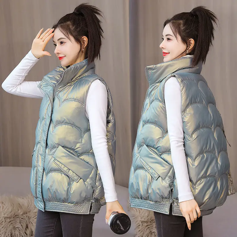

Woman Jacket Vest Autumn and Winter Vest Women's Stand Collar Short Vest Solid Clothes Cotton Coat Jacket Chaleco Mujer E428