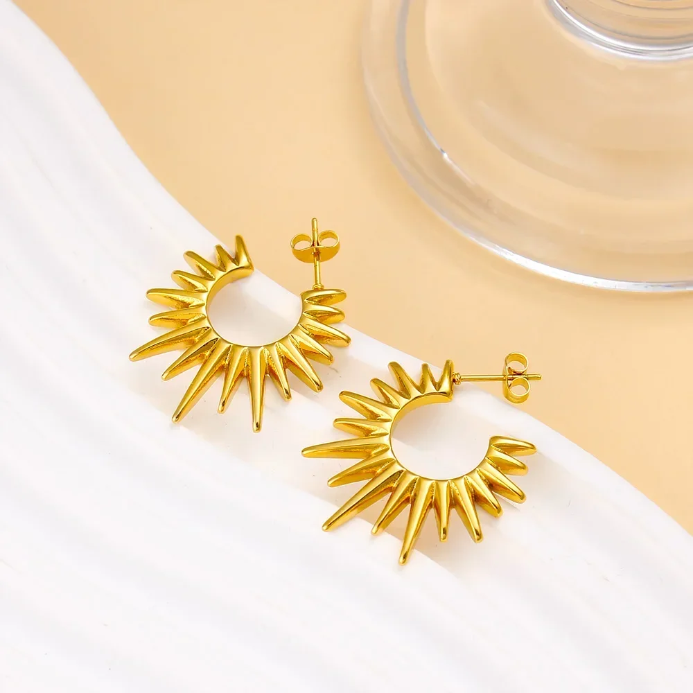 Винтажные Ювелирные изделия Sun Sunburst 304L серьги-кольца из нержавеющей стали PVD