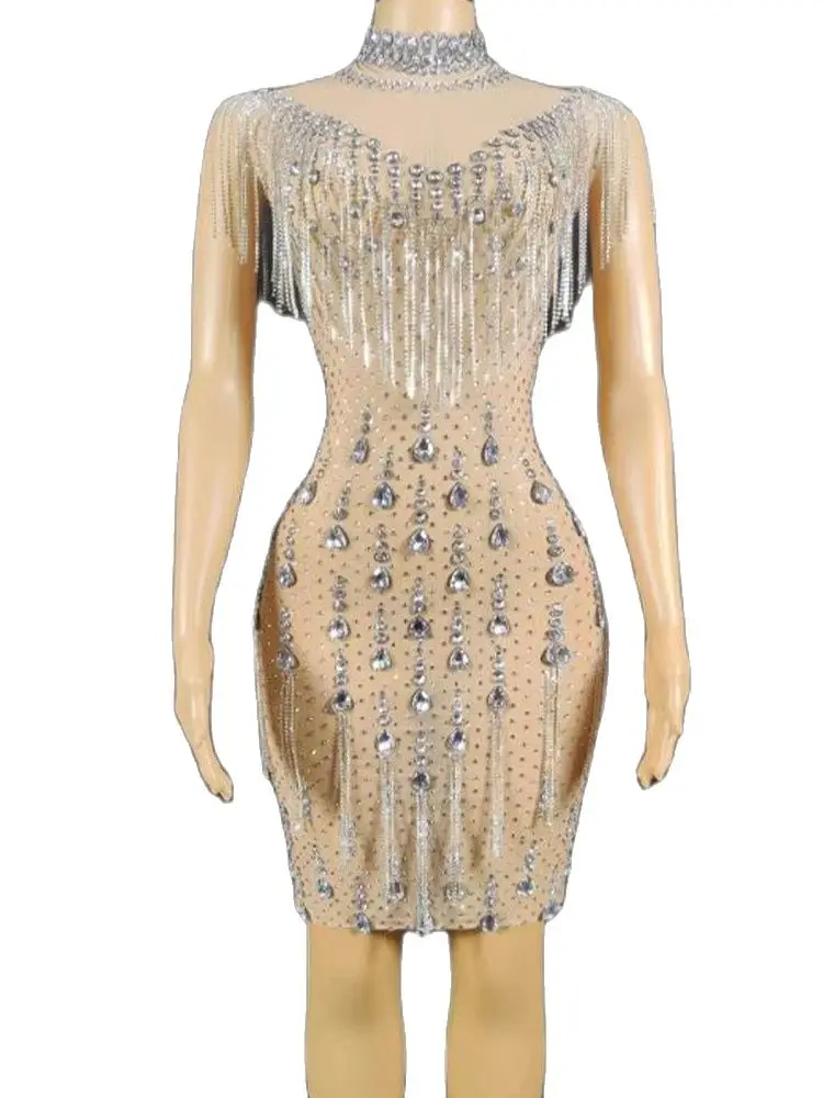 Высококачественное популярное эластичное облегающее платье со стразами и