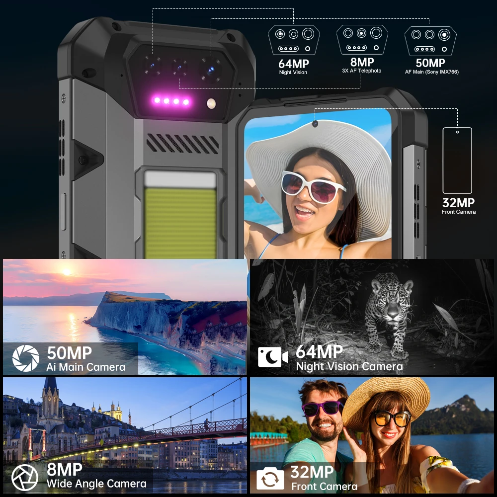 Фото Прочный смартфон Unihertz Hike 8849, Android 14 с 1200 люмен, 200 метров, фонарик, 23800 мАч, 12 ГБ + 512 ГБ, процессор G200, двойной динамик №5