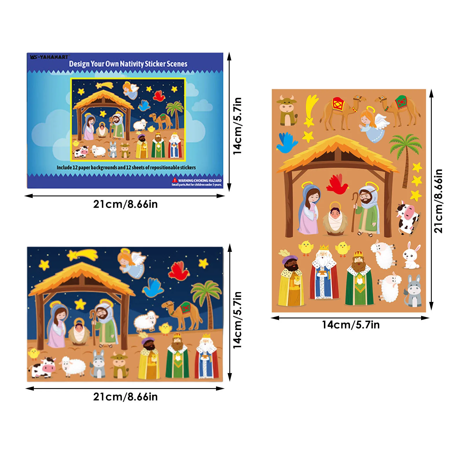 

12 Sets Nativity Stickers Set Jesus Birth DIY Kids Religious Education Scene Decals Funny Christmas Crafts Gifts