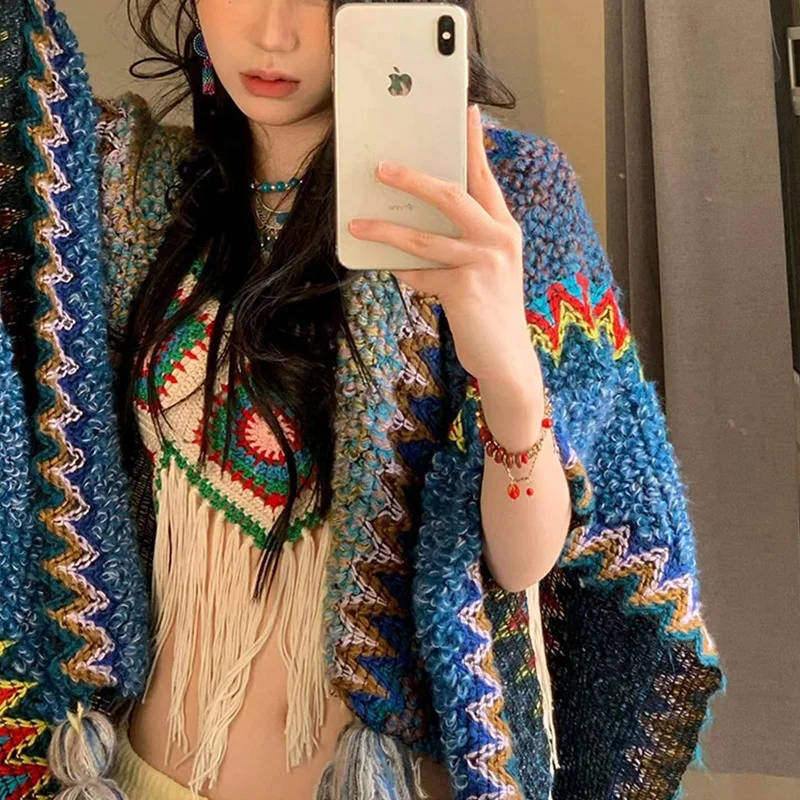 Новинка, Свободный джемпер с кисточками, шарф, весенний вязаный пуловер, необычное пончо, элегантное пальто-накидка, женский свитер, осенне-зимние топы