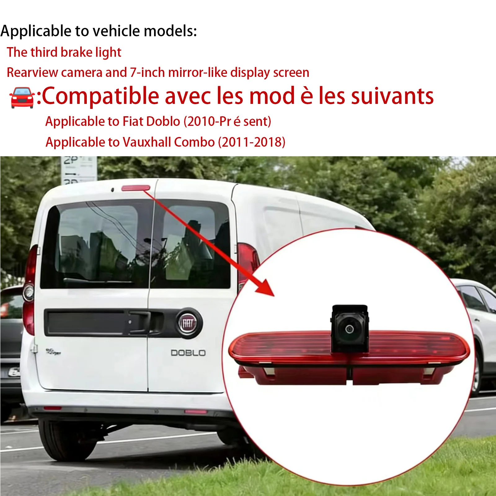 Фото Подходит для Fiat Doblo (2010-наст. время), Vauxhall Combo (2011-2018). Камера заднего вида для автомобиля и комплект с 7-дюймовым дисплеем. №3