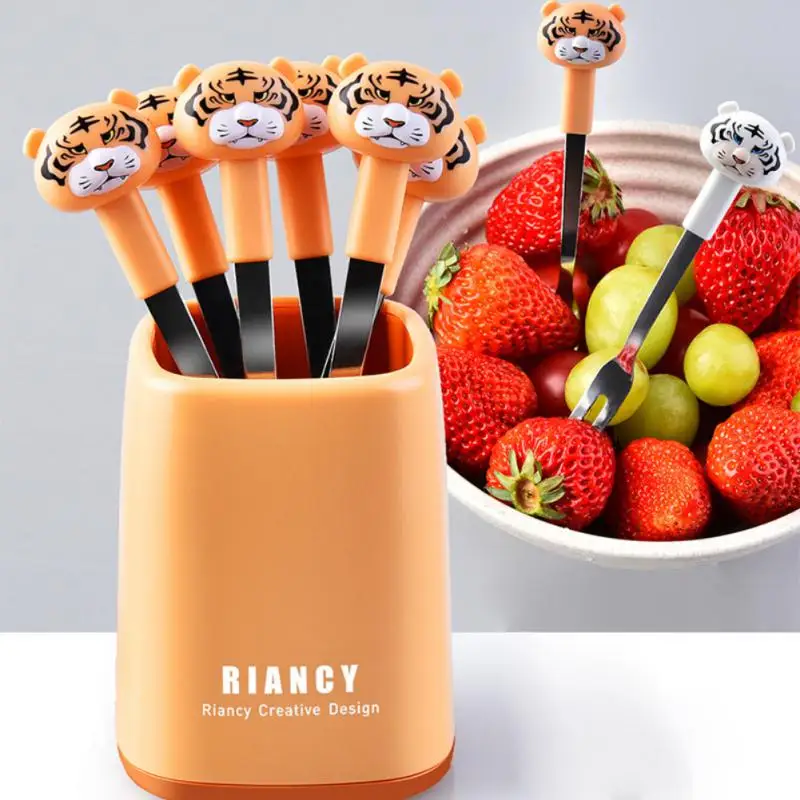 

Cartoon Tiger Fruit Pick Toothpick Party Decoration Animal Cartoon Children Snack Cake Dessert Food Fruit Forks Lunch Bento Bos