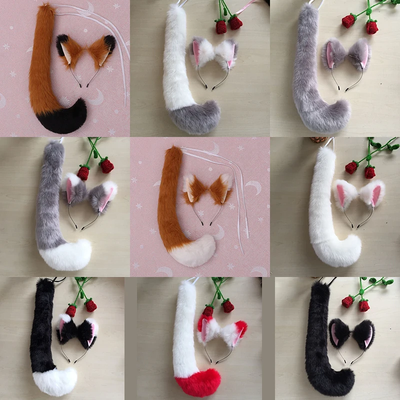 

cosplay tail ears plush tail plush ears set multi-color optional simulation tail fox cat wolf animal plush tail