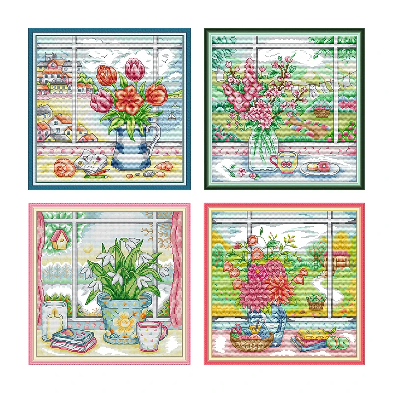 

Joy Sunday Flower Series Count Print Cross Stitch Kits Aida 14CT 11CT Embroidery Kit DIY Needle and Thread Sewing Kit Home Deco