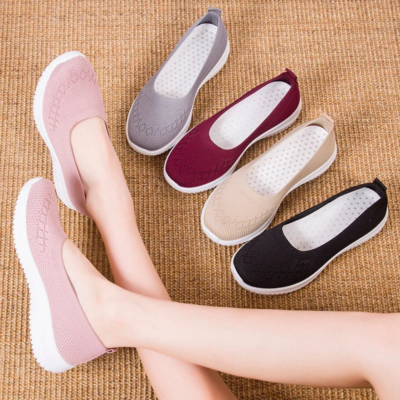 

Summer Women Shoes 20223Fashion Breathable Mesh Flat Shoes Flying Women Stretch Comfort Casual Shoes Women Loafers Sneaker Socks