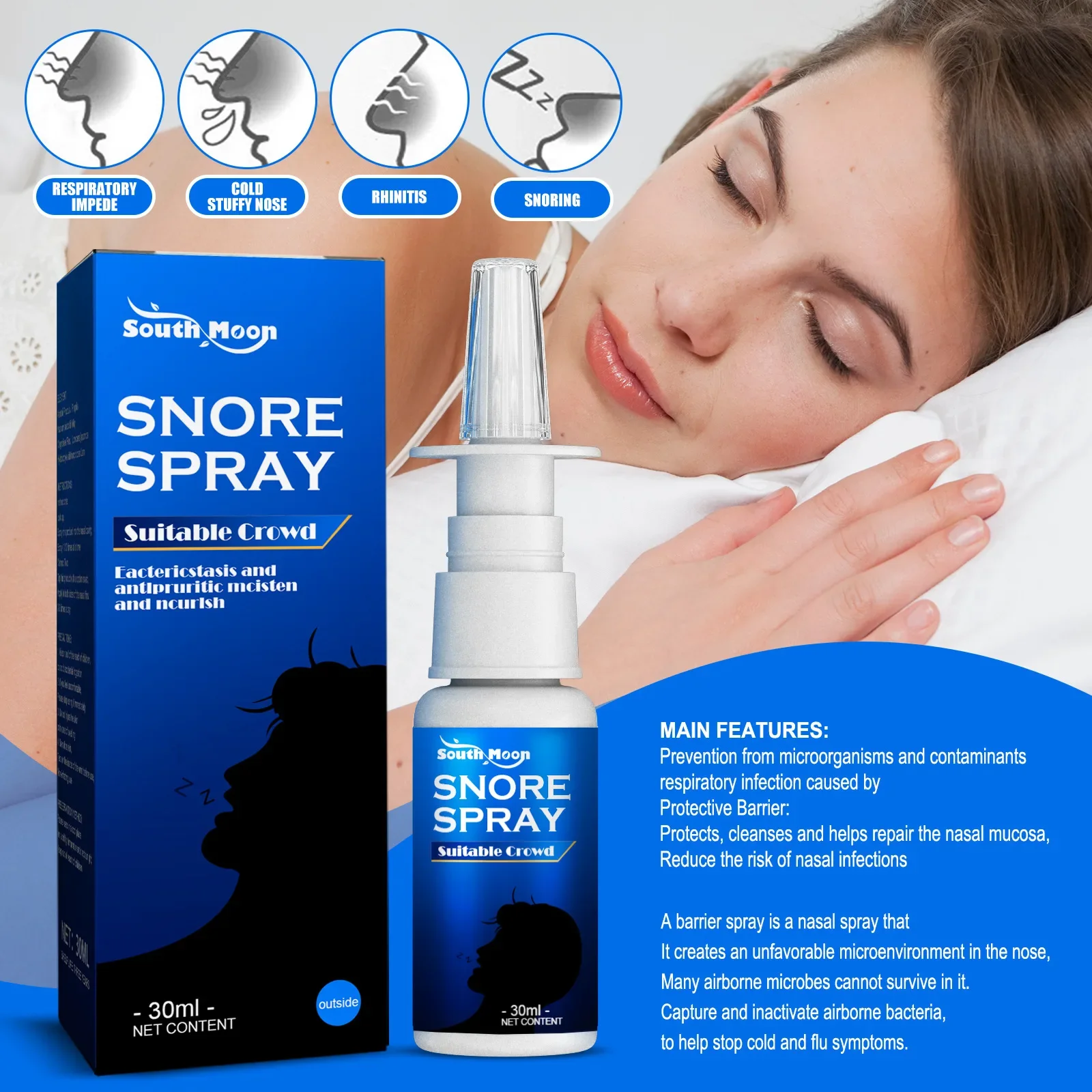 

30ML Anti Snoring Spray Stop Snore Throat Relief Sleeping Sneezing Breath Liquid Better Nose Cold Relief Easier Health Care