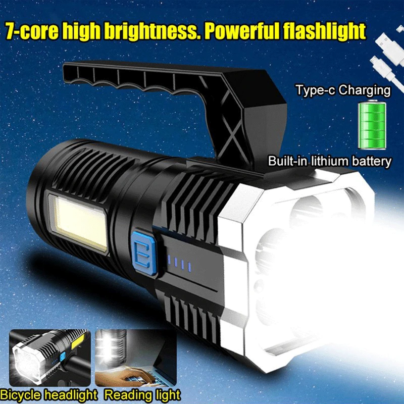 

Led Multi-function Bright Flashlight USB Charging With Side Light Flashlight Home Outdoor Lighting portable COB Light Flashlight