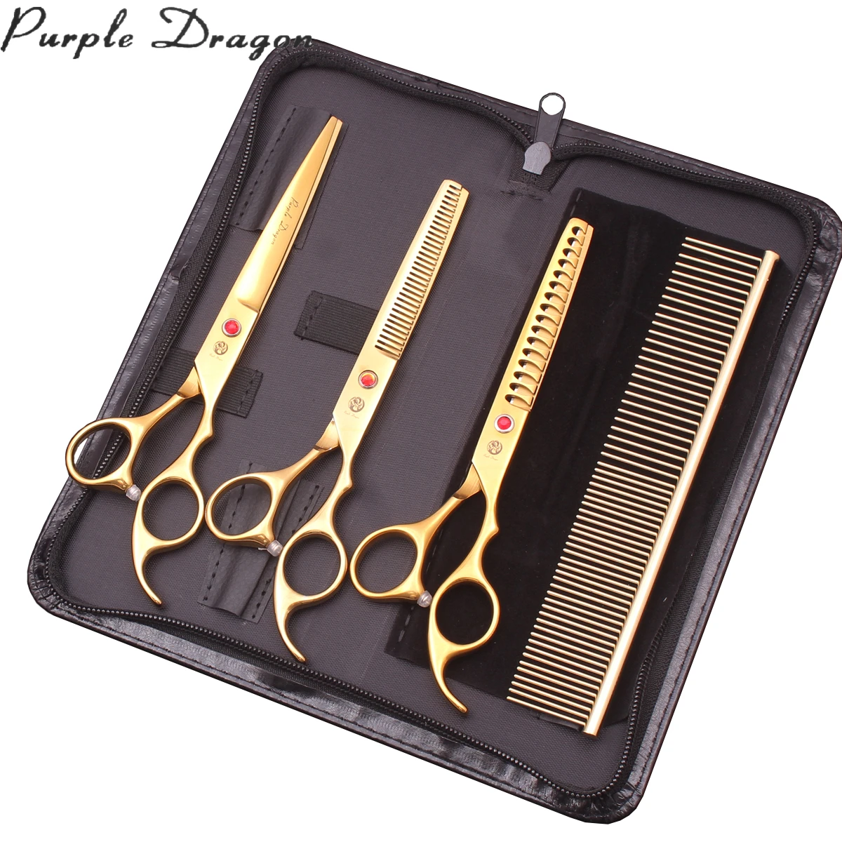 

Purple Dragon Dog Grooming Scissors Kit Professional 7" Japan 440C Straight Scissors Cat Chunker Shears Pet Curved Shears Z3003