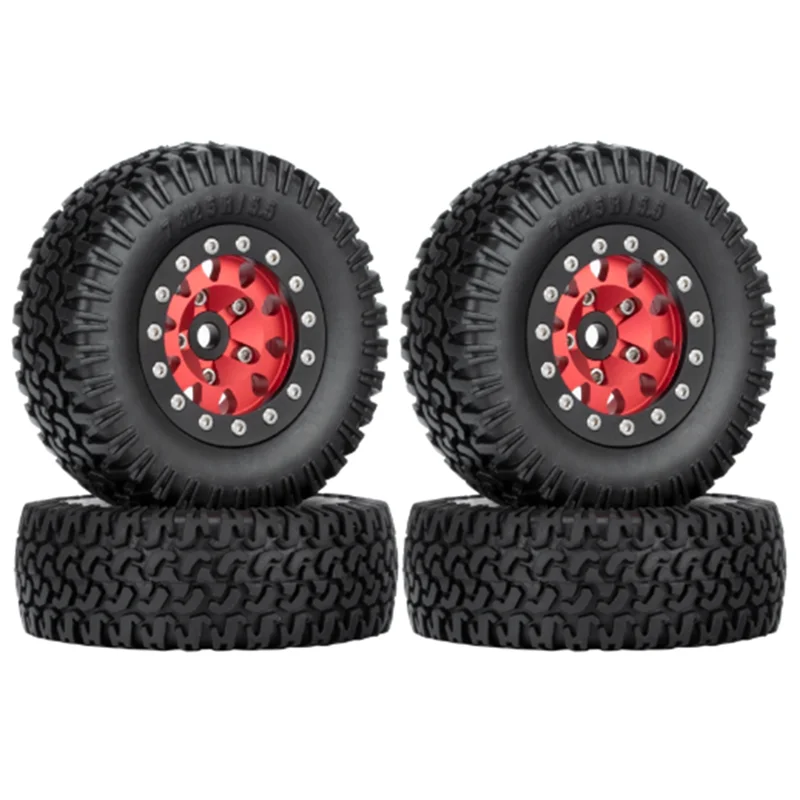 

4 шт. 76 мм 1,55 металлические колесные диски с Бусиной, набор шин для 1/10 радиоуправляемого гусеничного автомобиля Axial Jr D90, красный черный край
