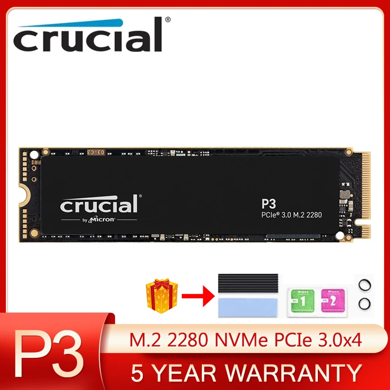 

New Crucial P3 500GB 1TB 2TB NVMe Internal Solid State Drive PCIe 3.0 3D NAND M.2 2280 SSD up to 3500MB/s For Desktop Laptop