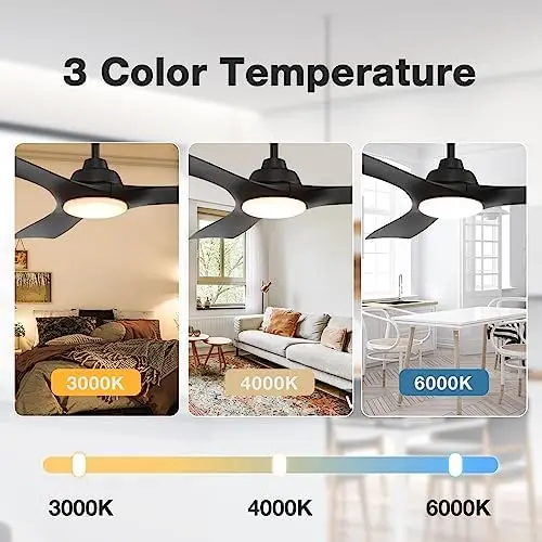 

Fan with Lights Remote Control, 48-Inch, Black, Silent Motor, 3-Blades