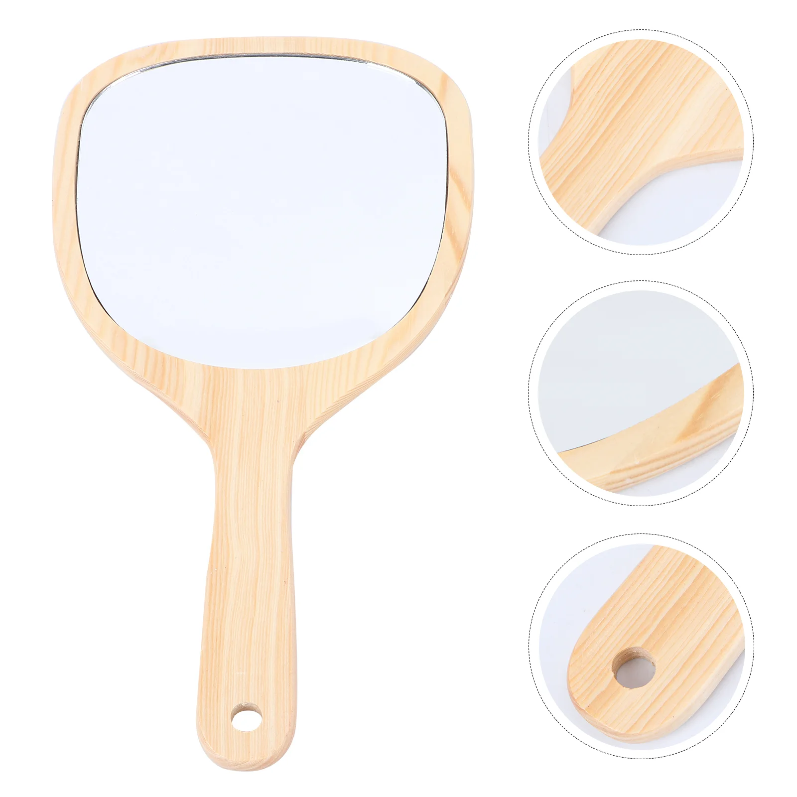 

Mirror Makeup Hand Travel Handheld Vanity Mirrors Handle Held Bathroom Wooden Wood Portable Barber Single Women Beauty Side