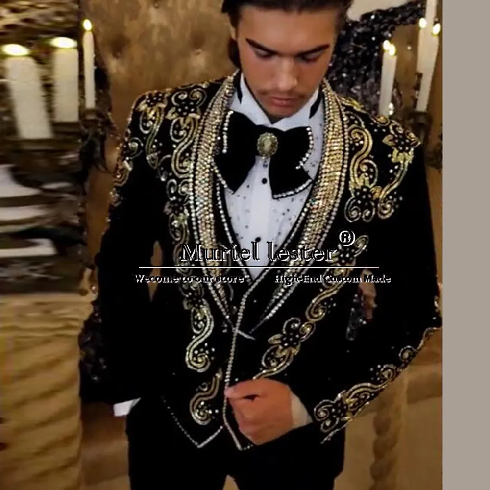 Роскошный смокинг для жениха на заказ металлические ювелирные изделия орнамент